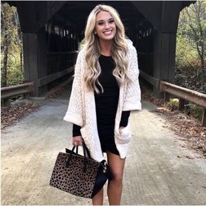 Goodnight Macaroon cream color open front basketweave cardigan sweater One Size